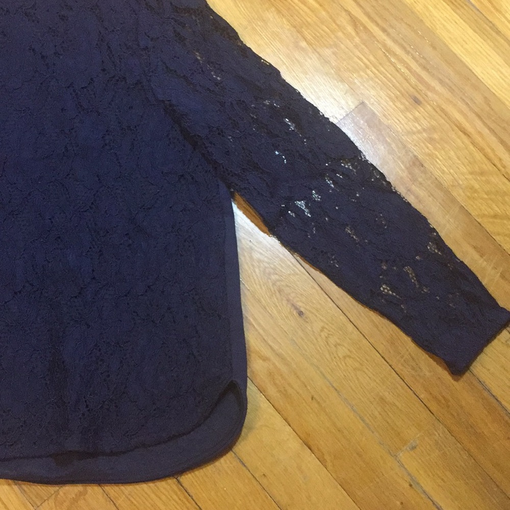 NWOT H&M Navy Blue Lace Long-sleeve Top - Picture 6 of 7